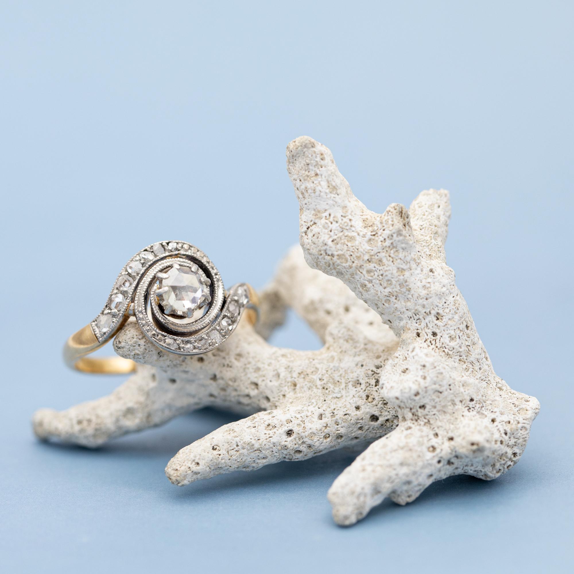 Victorian 18 karat gold Antique Engagement ring - rose diamonds - Edwardian tourbillon