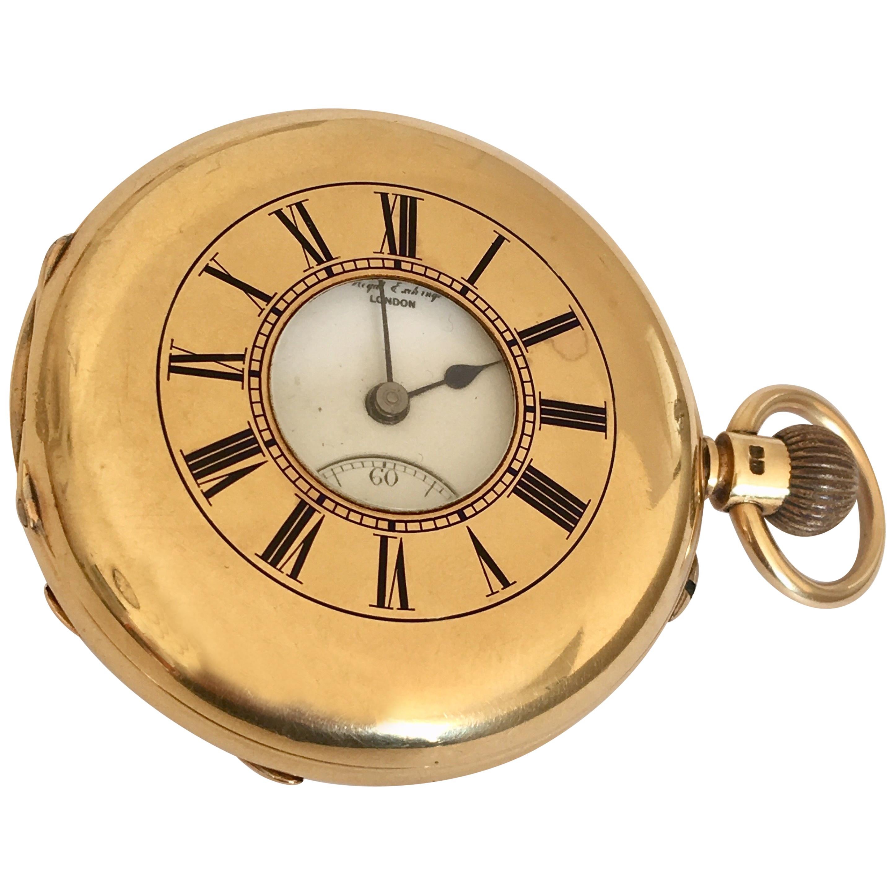 18 Karat Gold Antique Half Hunter Pocket Watch Sign McCabe Royal Exchange London For Sale