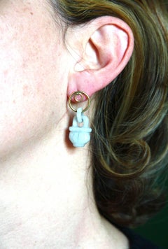 18 Karat Gold Antique Jade Earrings