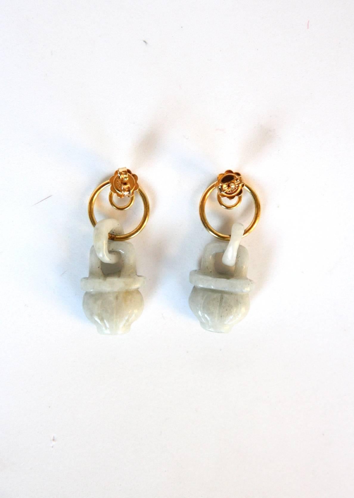 Mixed Cut 18 Karat Gold Antique Jade Earrings For Sale