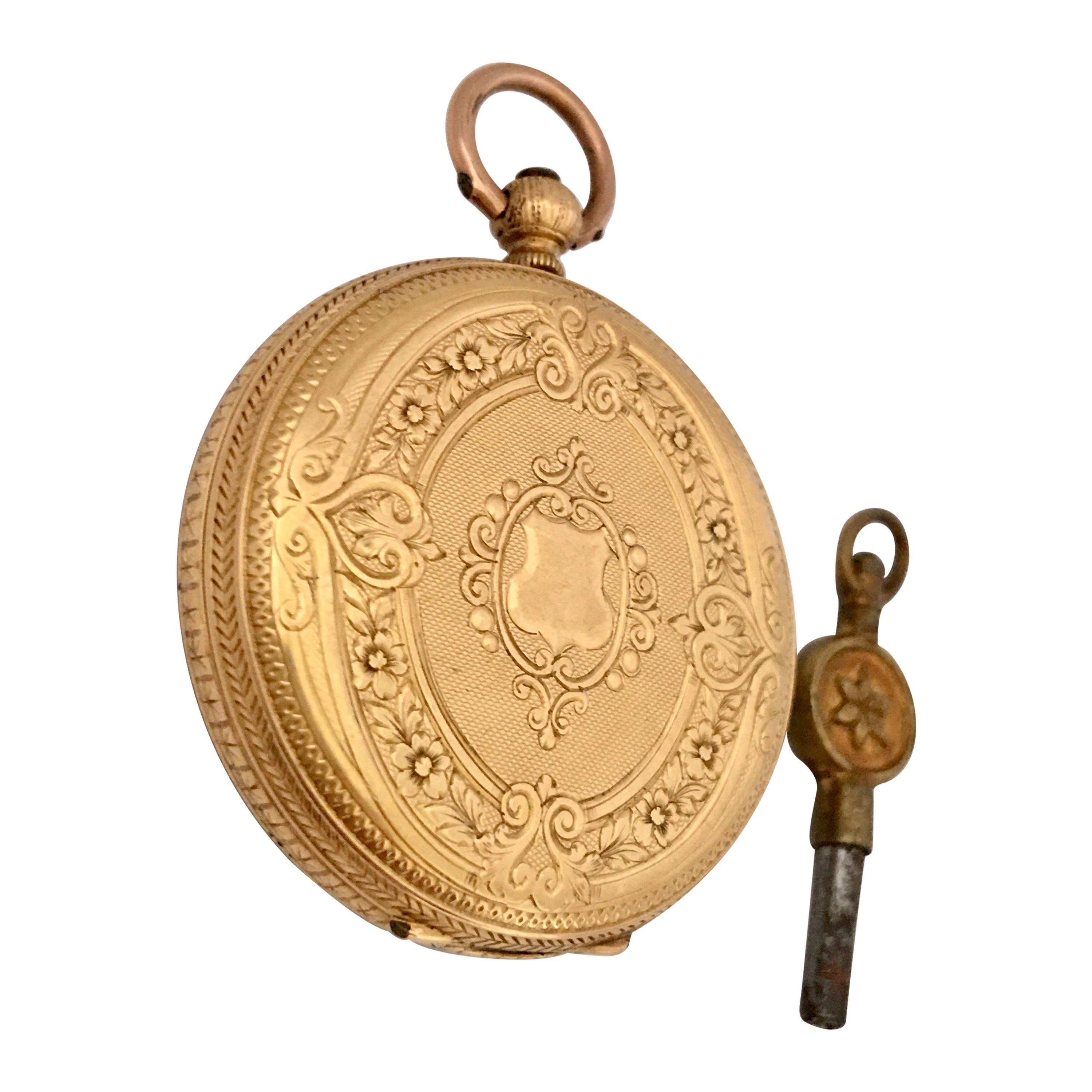 18 Karat Gold Antique Key-Wind Ladies Pocket Watch
