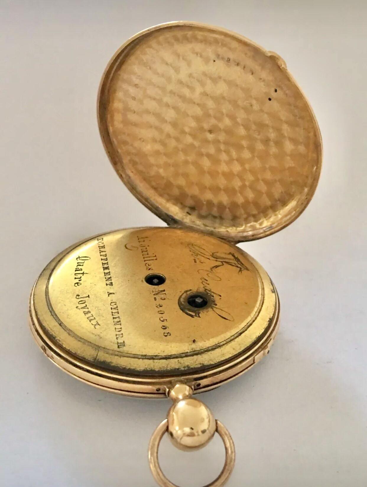 18 Karat Gold Antique Quarter Repeater Pocket Watch For Sale 4