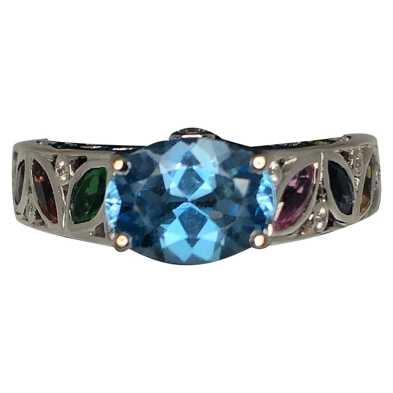 18 Karat Gold Aqua "Saint Chapell" Diamond and Sapphire Ring by Philip Zahm For Sale