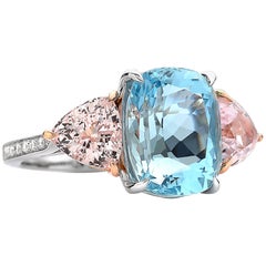 18 Karat Gold Aquamarine 6.15 Carat, Morganite 2.99 Carat, and Diamond Ring