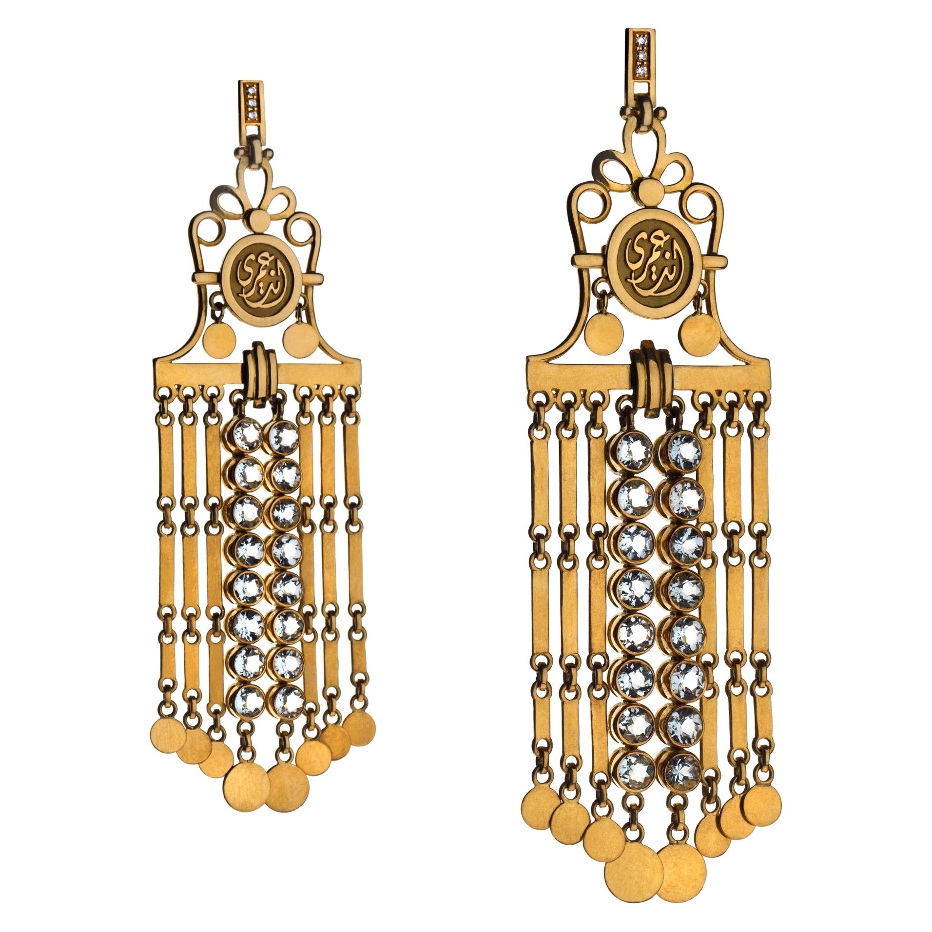 Long Diamond/Aquamarine Chandelier Earrings at 1stDibs
