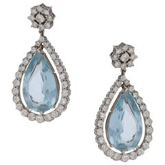 18 Karat Gold Aquamarine Diamond Drop Earrings