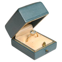 1.20 Carat Aquamarine Engagement Ring. Round Cut n Diamond Accent 18k Gold Ring
