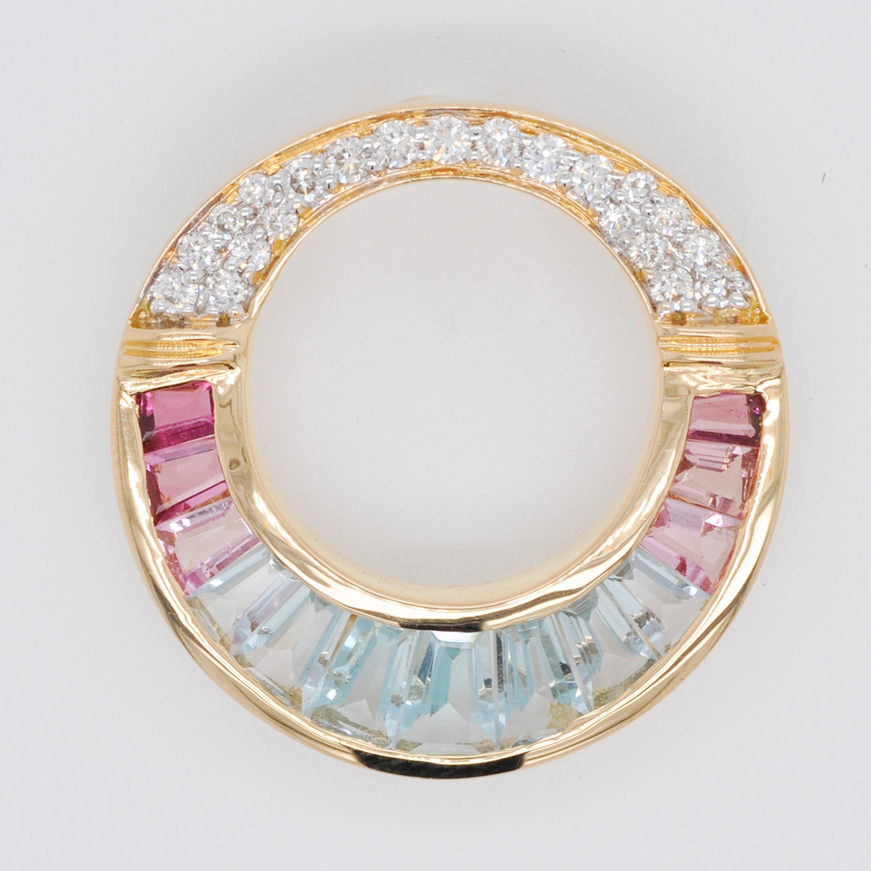 18K Gold Aquamarine Pink Tourmaline Diamond Art Deco Style Pendant Earrings Set 11