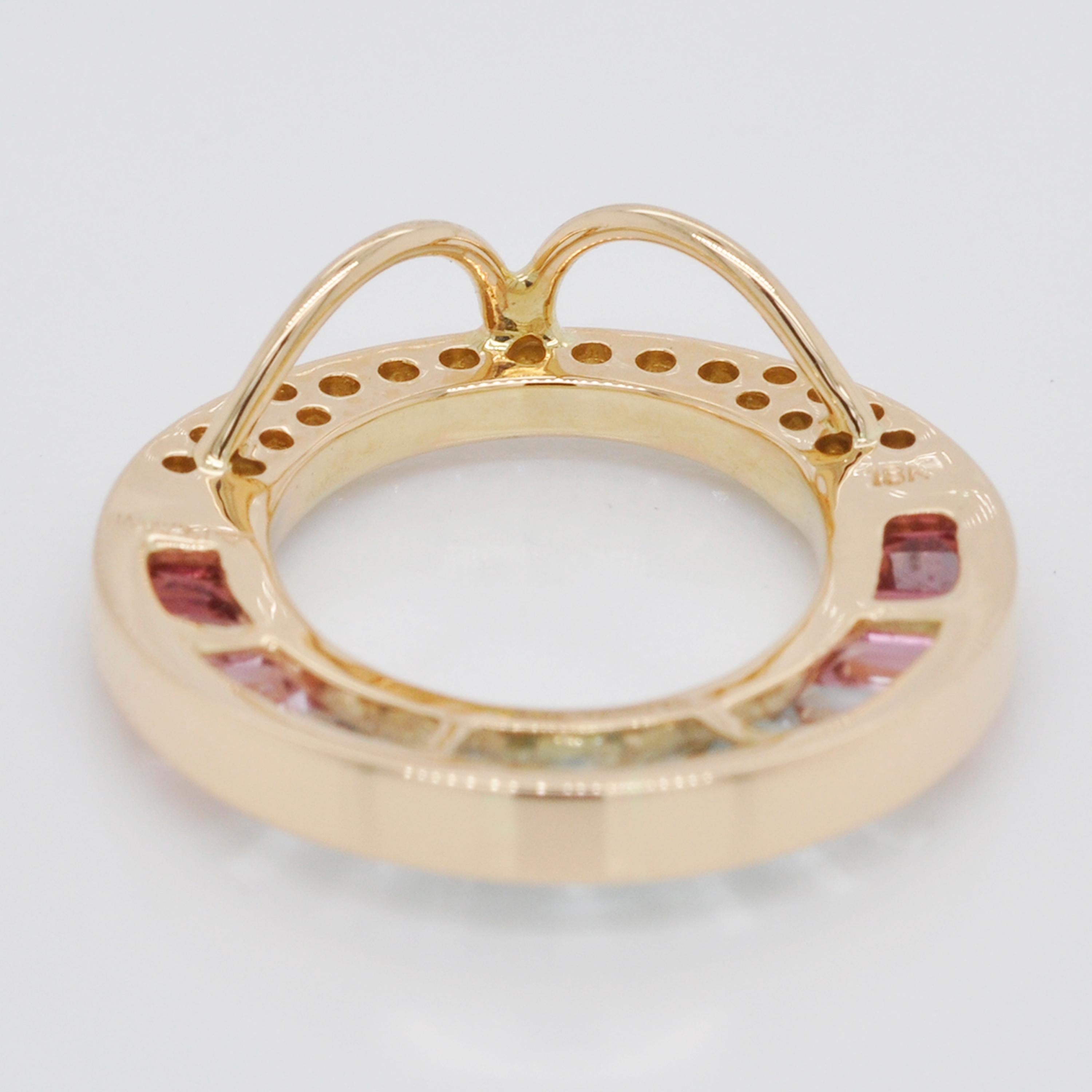 18K Gold Aquamarine Pink Tourmaline Diamond Art Deco Style Pendant Earrings Set 12