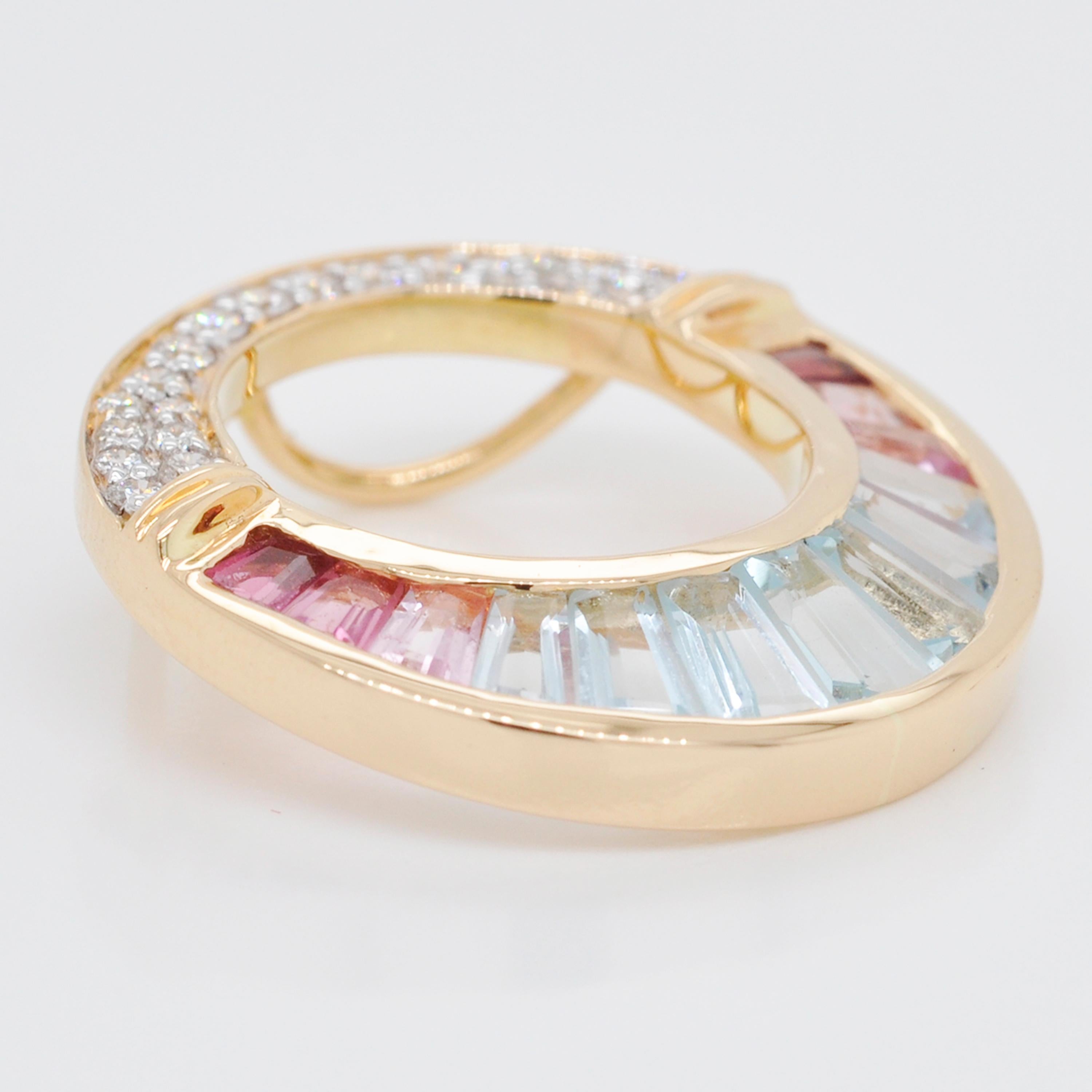 18K Gold Aquamarine Pink Tourmaline Diamond Art Deco Style Pendant Earrings Set 14