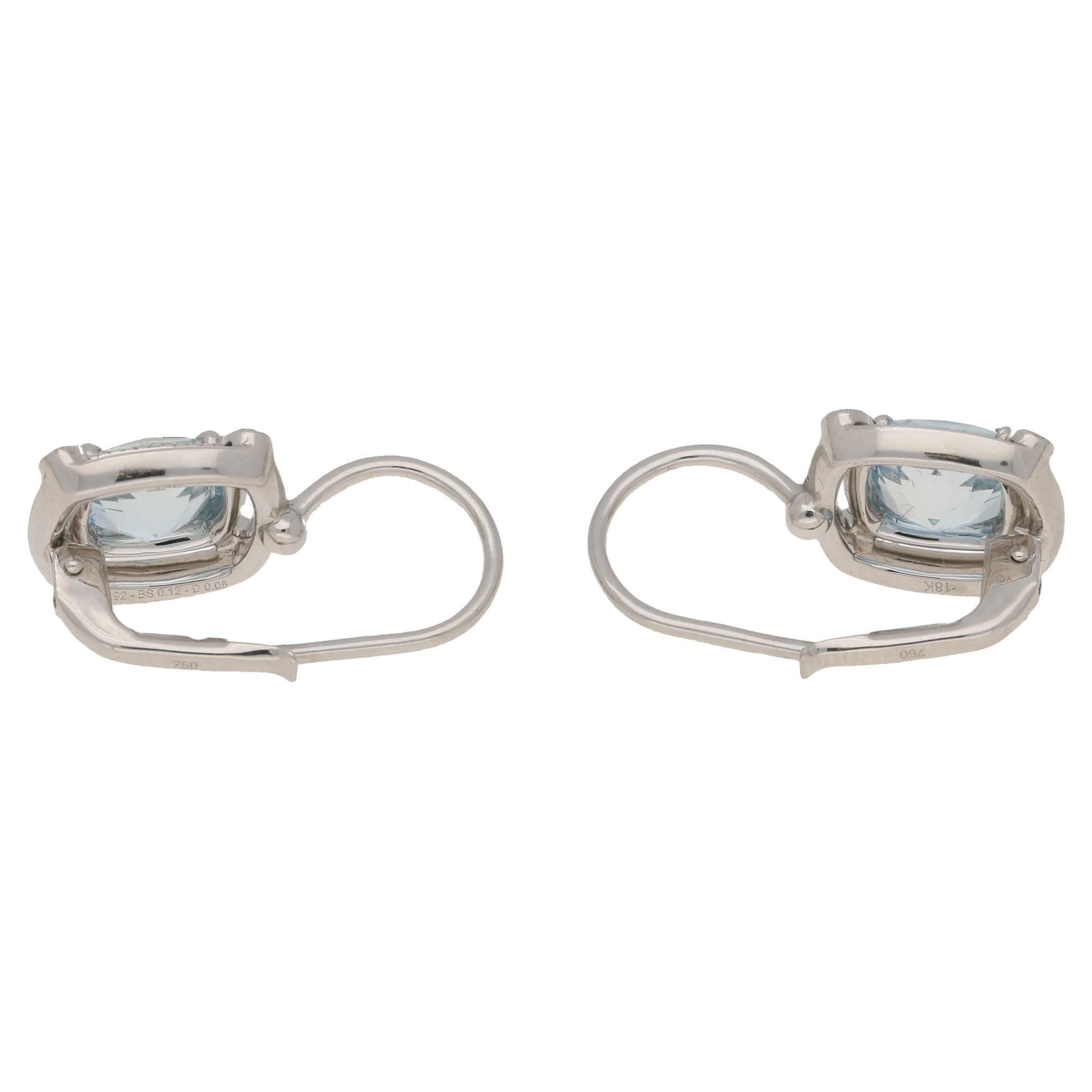 Art Deco 18 Karat Gold Aquamarine Sapphire Diamond Earrings