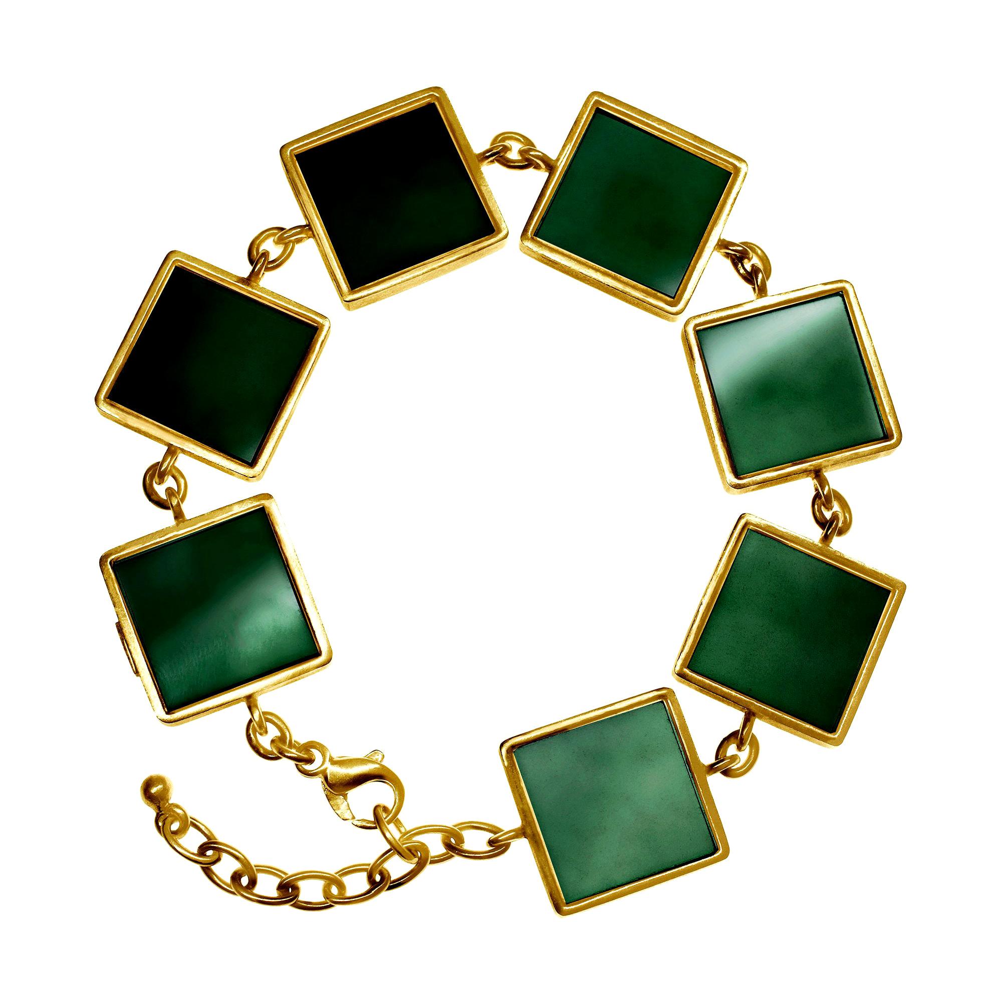 Eighteen Karat Gold Art Deco Style Bracelet with Dark Green Quartz For Sale