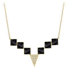 18 Karat Gold Art Deco Style Necklace with Black Onyx and 1/3 Carat Diamonds