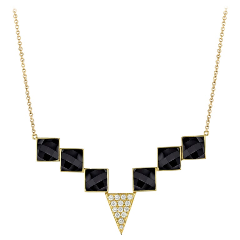18 Karat Gold Art Deco Style Necklace with Black Onyx and 1/3 Carat ...