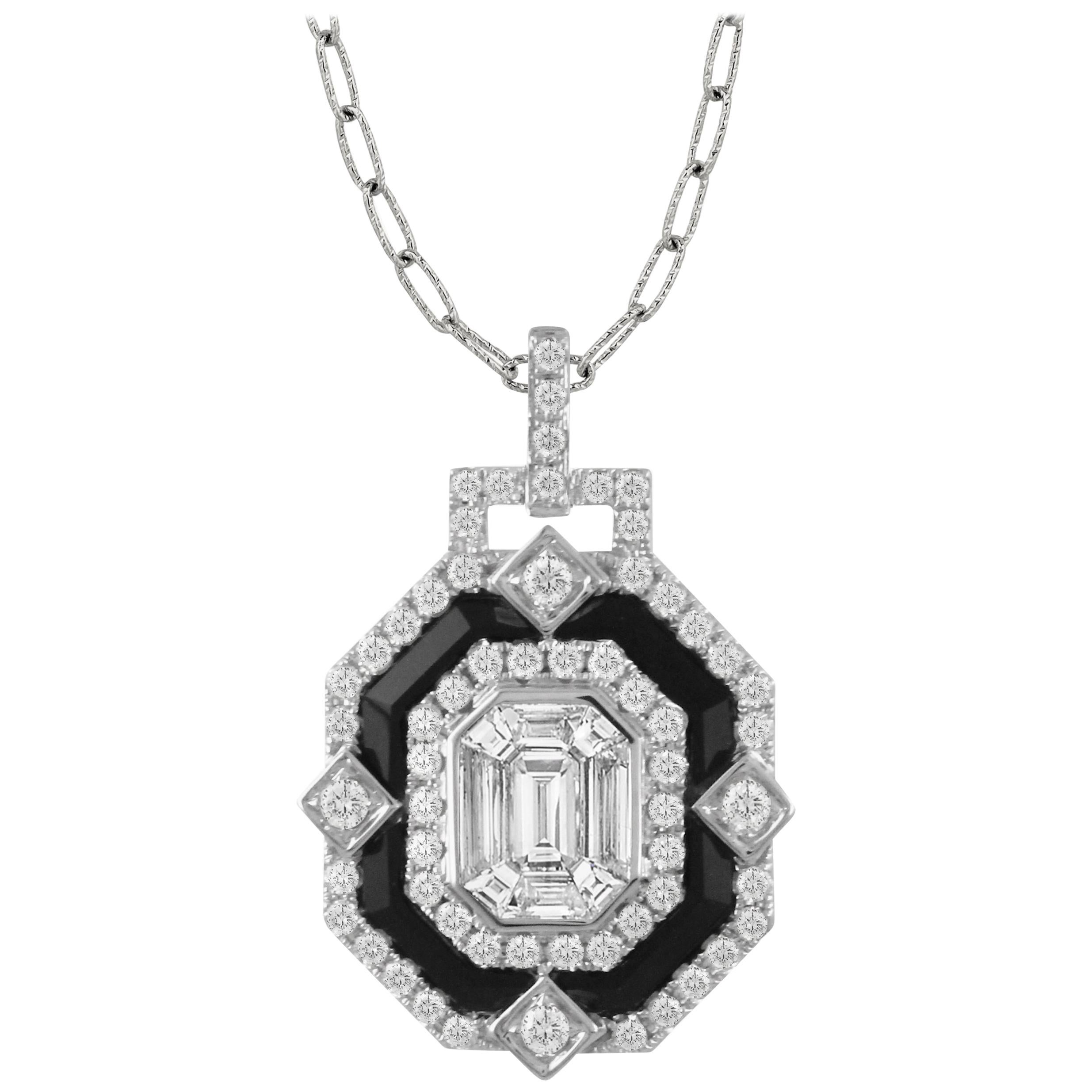 18 Karat Gold Necklace w/ Black Onyx & Invisible-Set Baguette Diamonds