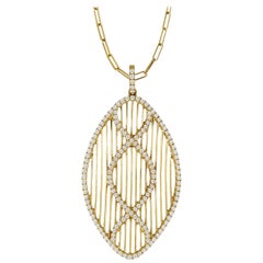 18 Karat Gold Art Deco Style MarquiseNecklace with Diamonds and Paperclip Chain