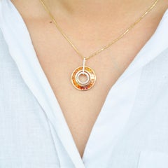 18 Karat Gold Art-Deco Style Yellow Sapphire Baguettes Diamond Circular Pendant