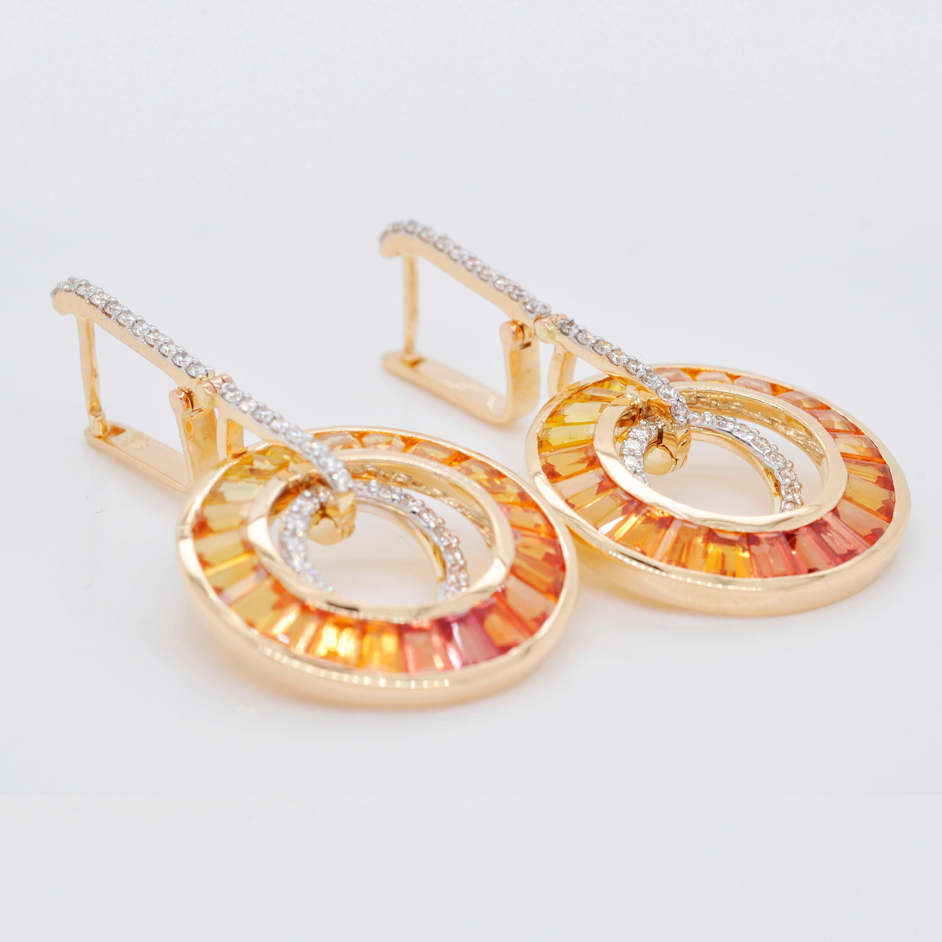18 Karat Gold Art-Deco Yellow Sapphire Baguettes Circular Pendant Earrings Set 10