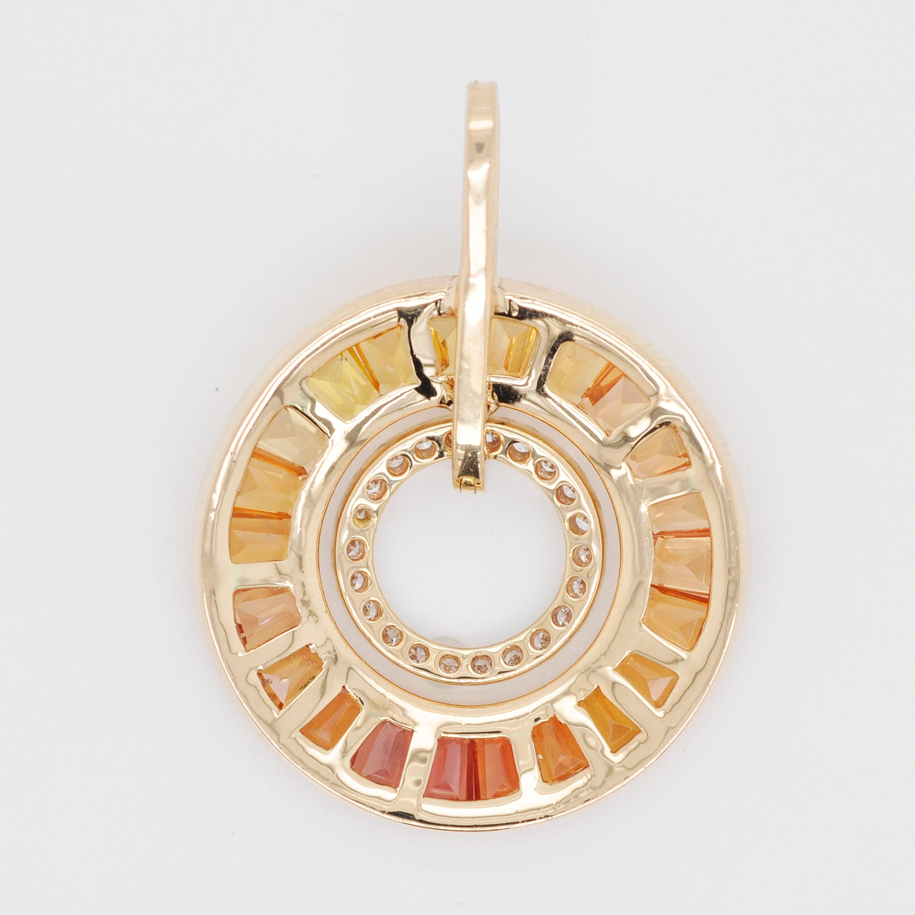 18 Karat Gold Art-Deco Yellow Sapphire Baguettes Circular Pendant Earrings Set 2
