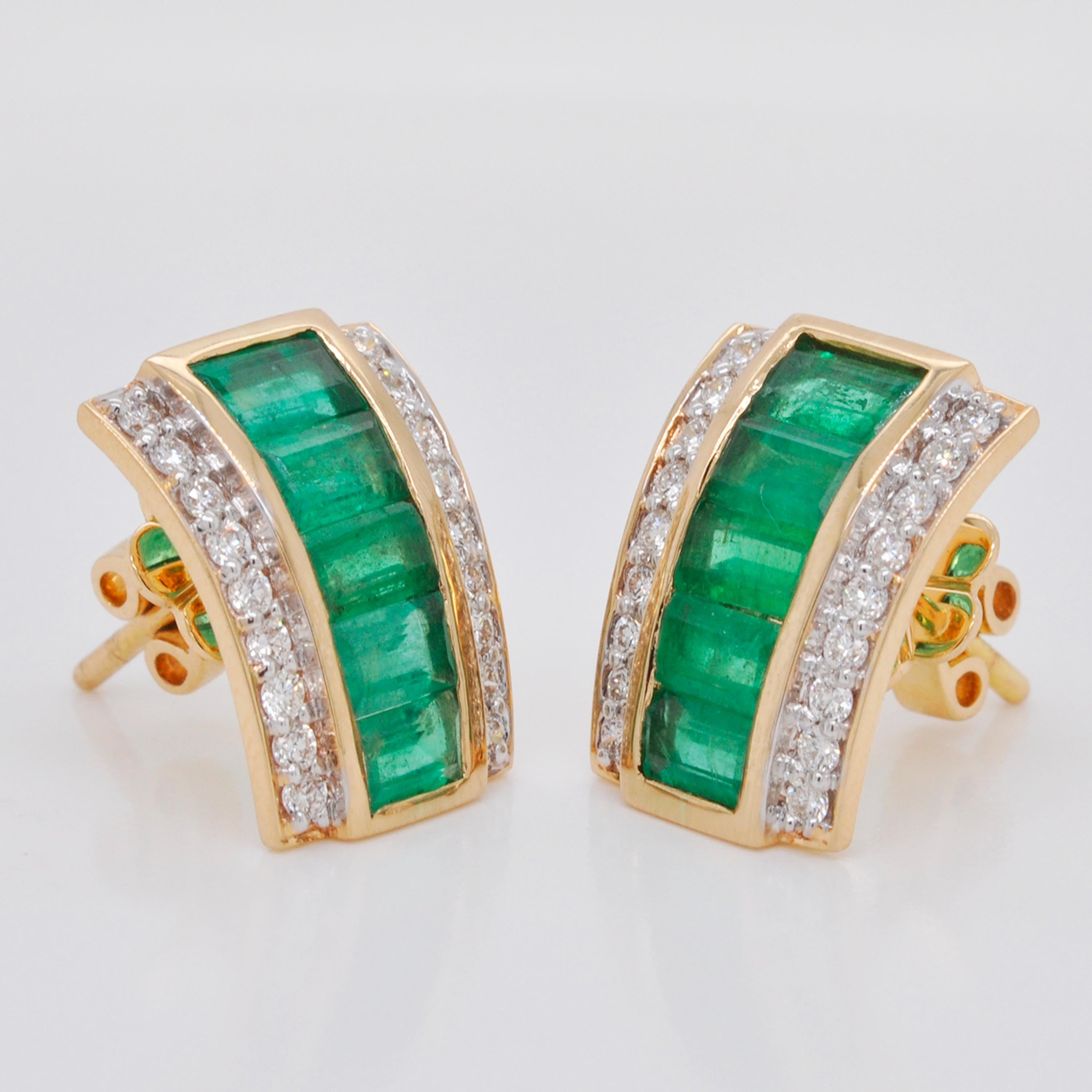 emerald baguette stud earrings