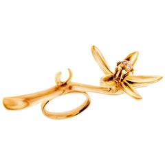 Eighteen Karat Rose Gold Art Nouveau Style Orange Flower Cocktail Ring