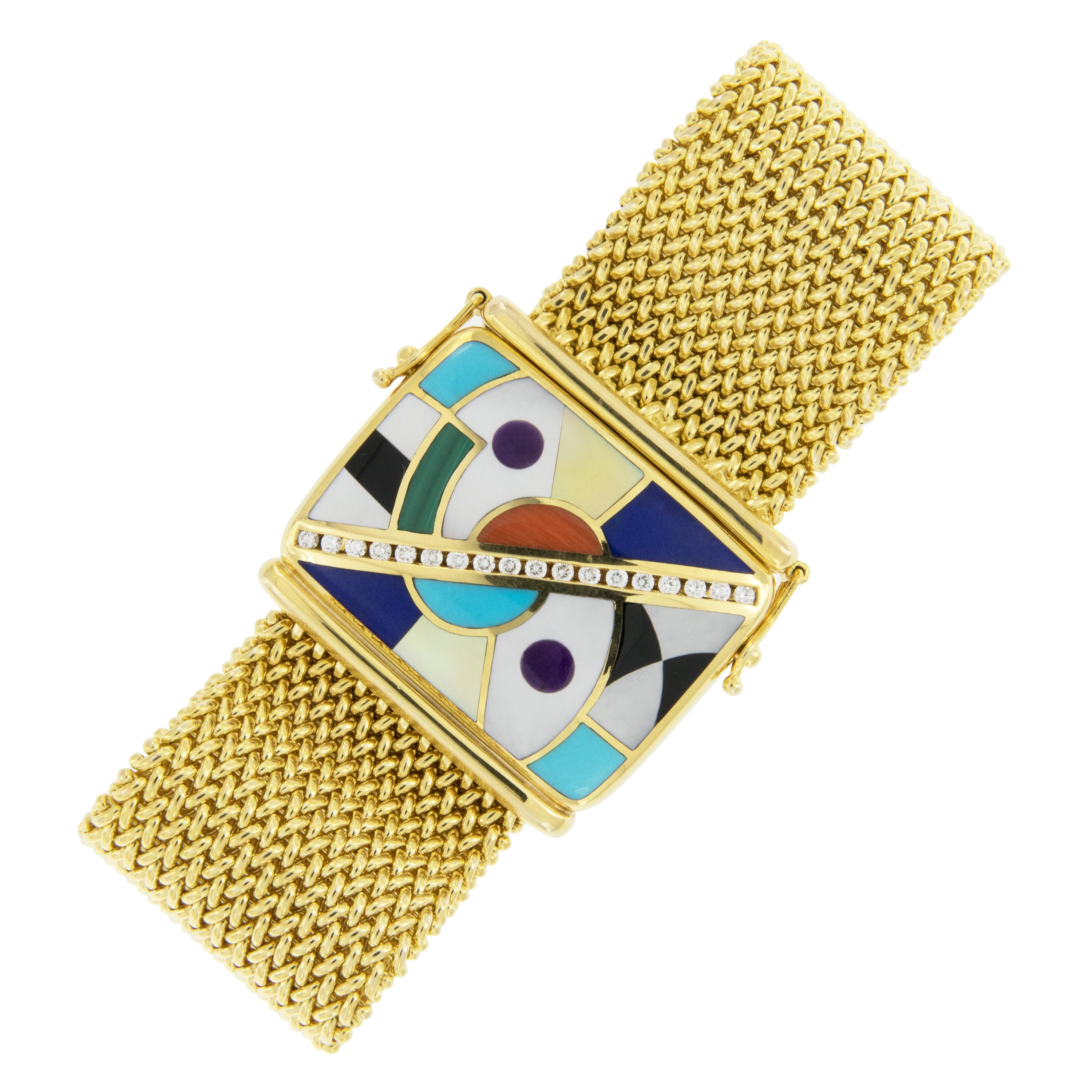 14 Karat Yellow Gold Asch Grossbardt Picasso Inlaid Bracelet