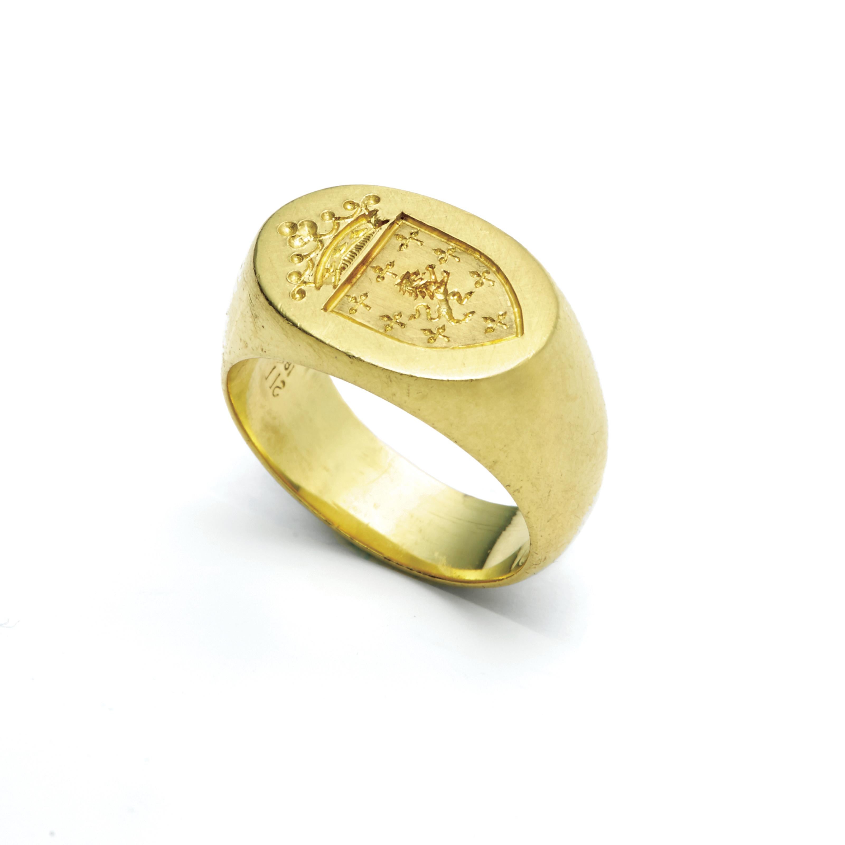 18kt Gold Ashley Oval Signet Ring with Custom-Designed, Hand-Engraved Crest.

Susan Lister Locke’s career as a jewelry artist began with her love of Signet Rings. She has designed each style of her rings to fit any individual. Signet Rings are of