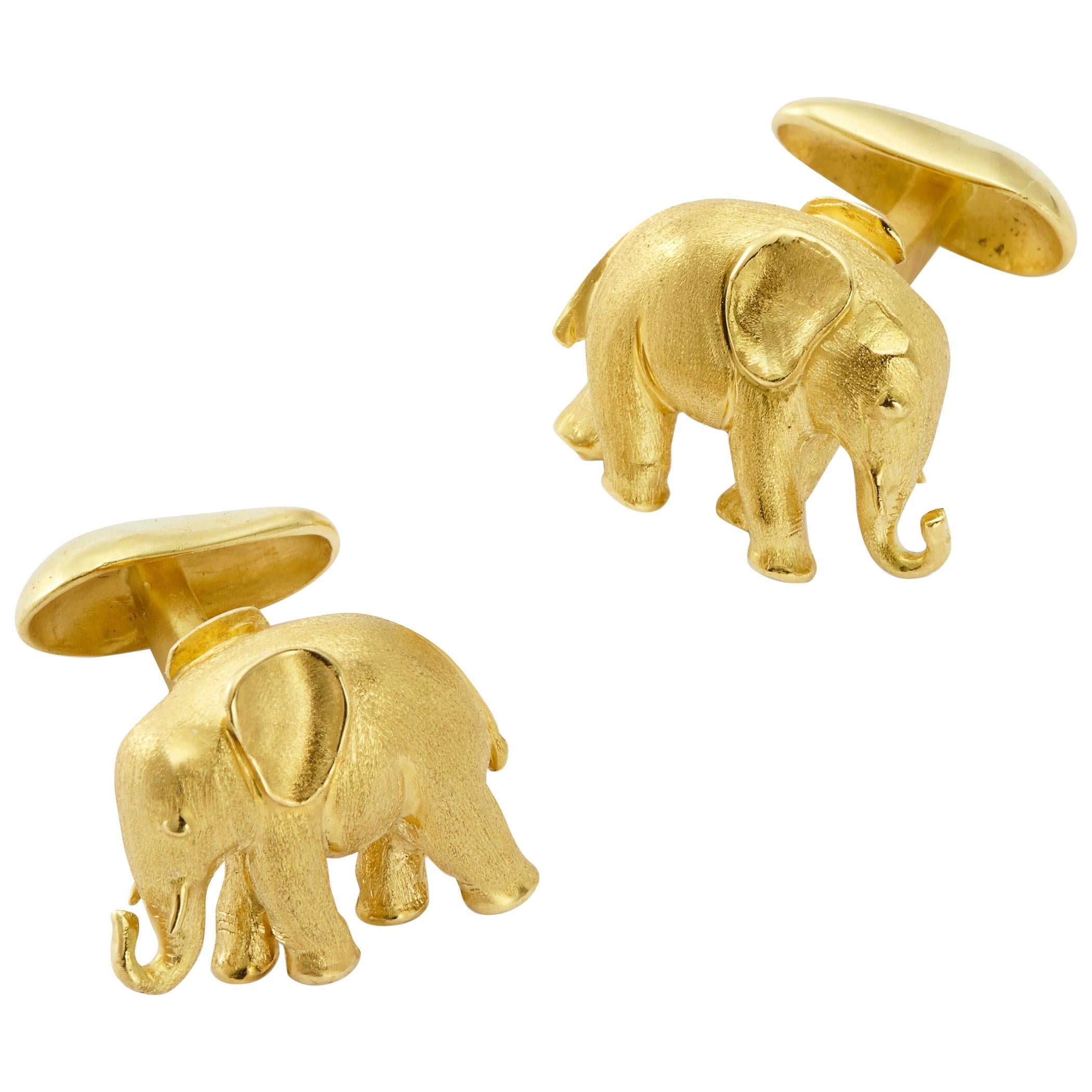 Susan Lister Locke 18 Karat Gold Baby Elephant Cufflinks For Sale