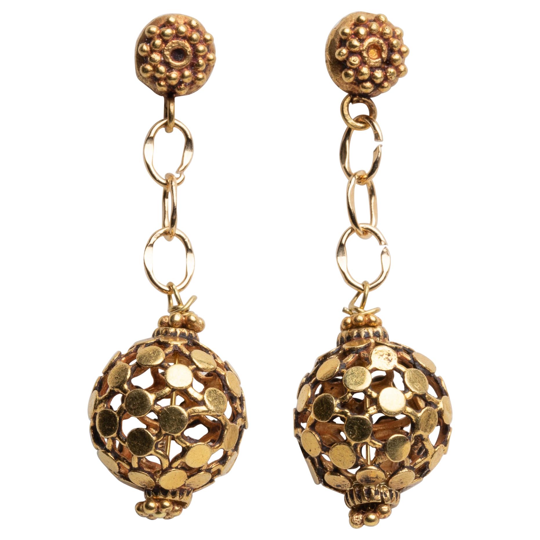 18 Karat Gold Ball Dangle Earrings by Deborah Lockhart Phillips For Sale