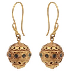 18 Karat Gold Ball Drop Earrings with Emeralds