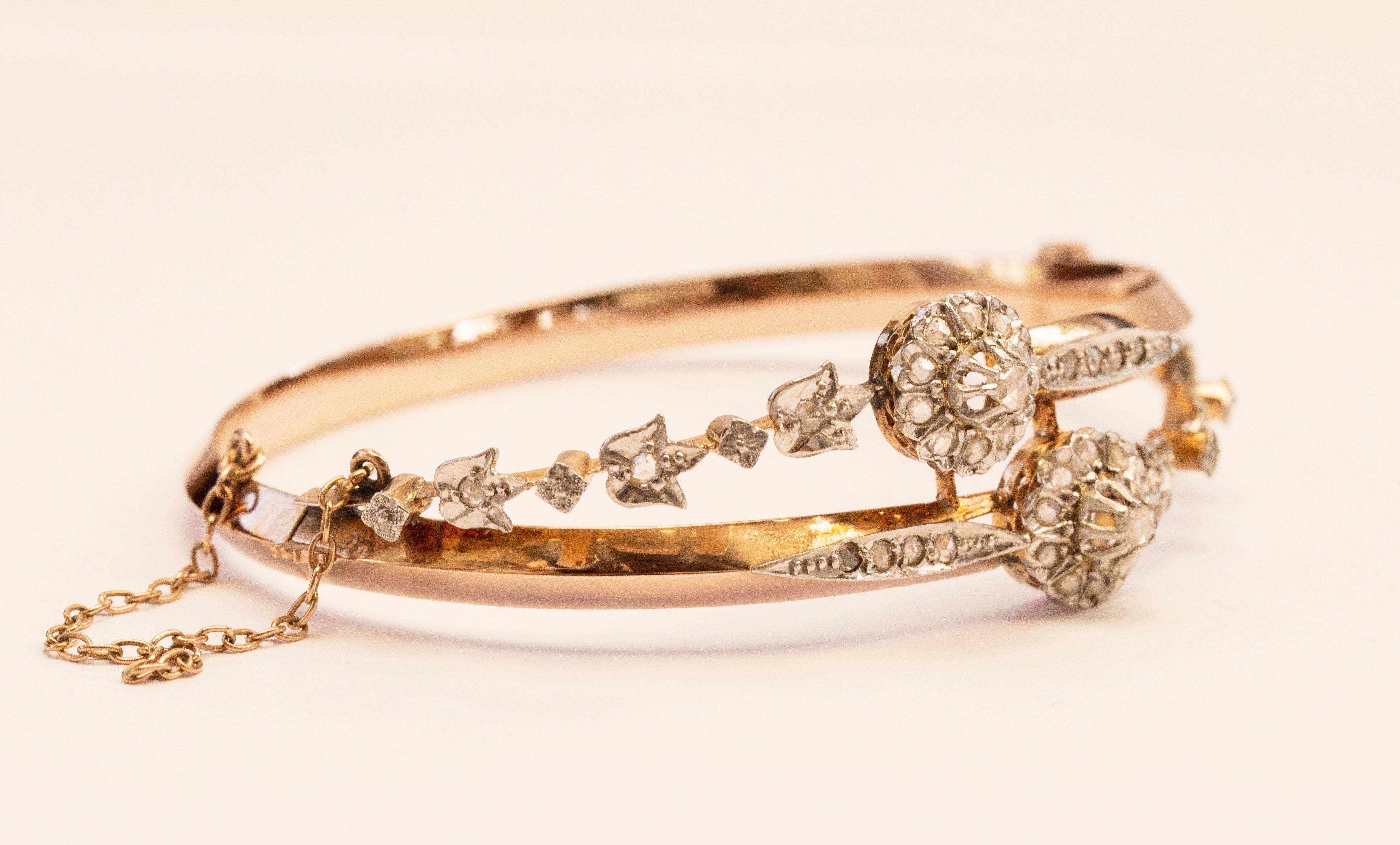 18 Karat Gold Armreif Rigid-Armband mit 36 Diamanten im Rosenschliff aus Platin im Zustand „Gut“ im Angebot in Arnhem, NL