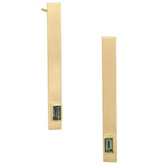 18 Karat Gold Bar Earrings with Baguette Sapphires