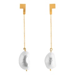 18-Karat Gold Baroque Pearl Long Swing Earrings
