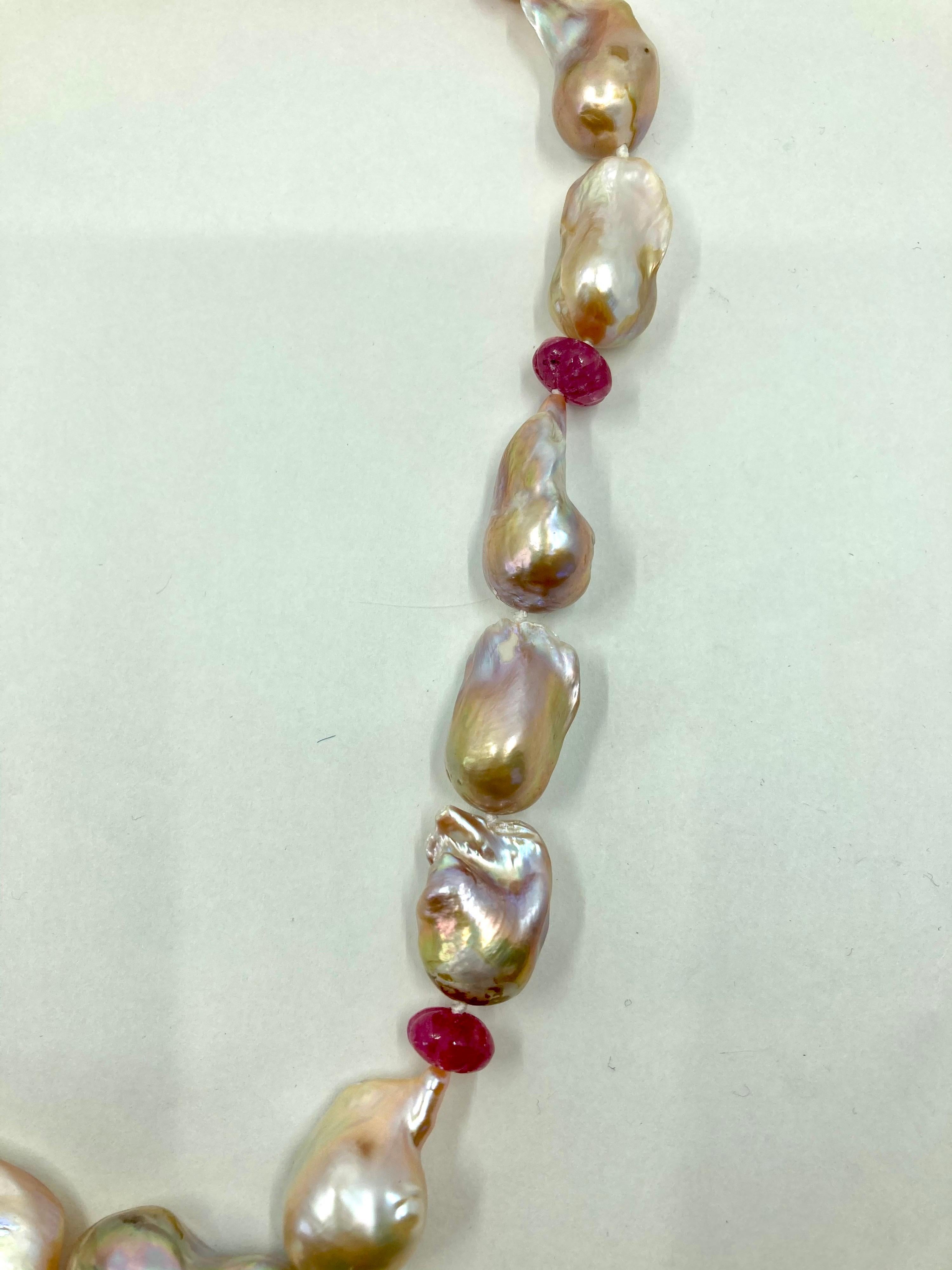 Modern 18 Karat Gold Baroque Pearls, Rubies and Brown Diamonds Necklace For Sale