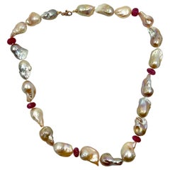 18 Karat Gold Baroque Pearls, Rubies and Brown Diamonds Necklace