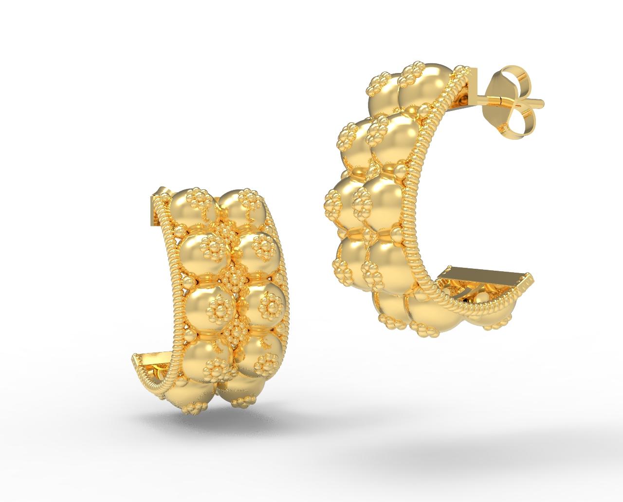 Etruscan Revival 22 Karat Gold Baule Earrings For Sale