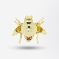 18 Karat Gold Bee Pin with Rubies and Pearls