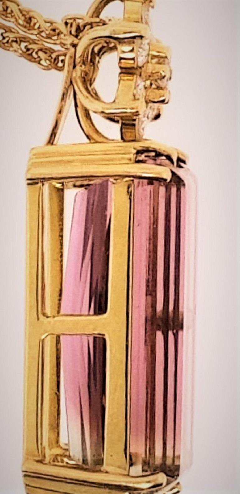 Contemporary 18 Karat Gold, Bi-Color Tourmaline '22.46 Carat' Diamond '0.59 Carat' Pendant For Sale