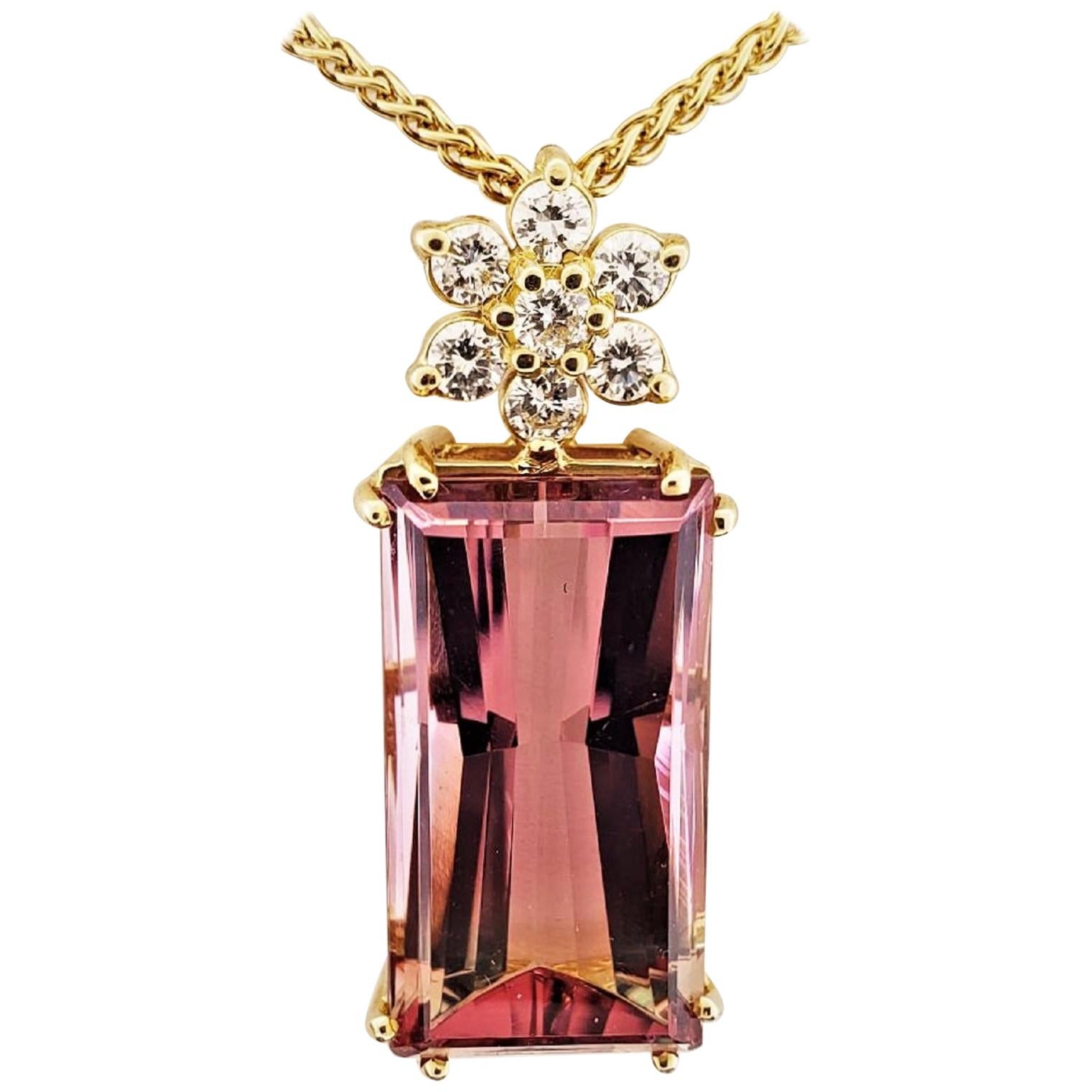 18 Karat Gold, Bi-Color Tourmaline '22.46 Carat' Diamond '0.59 Carat' Pendant For Sale