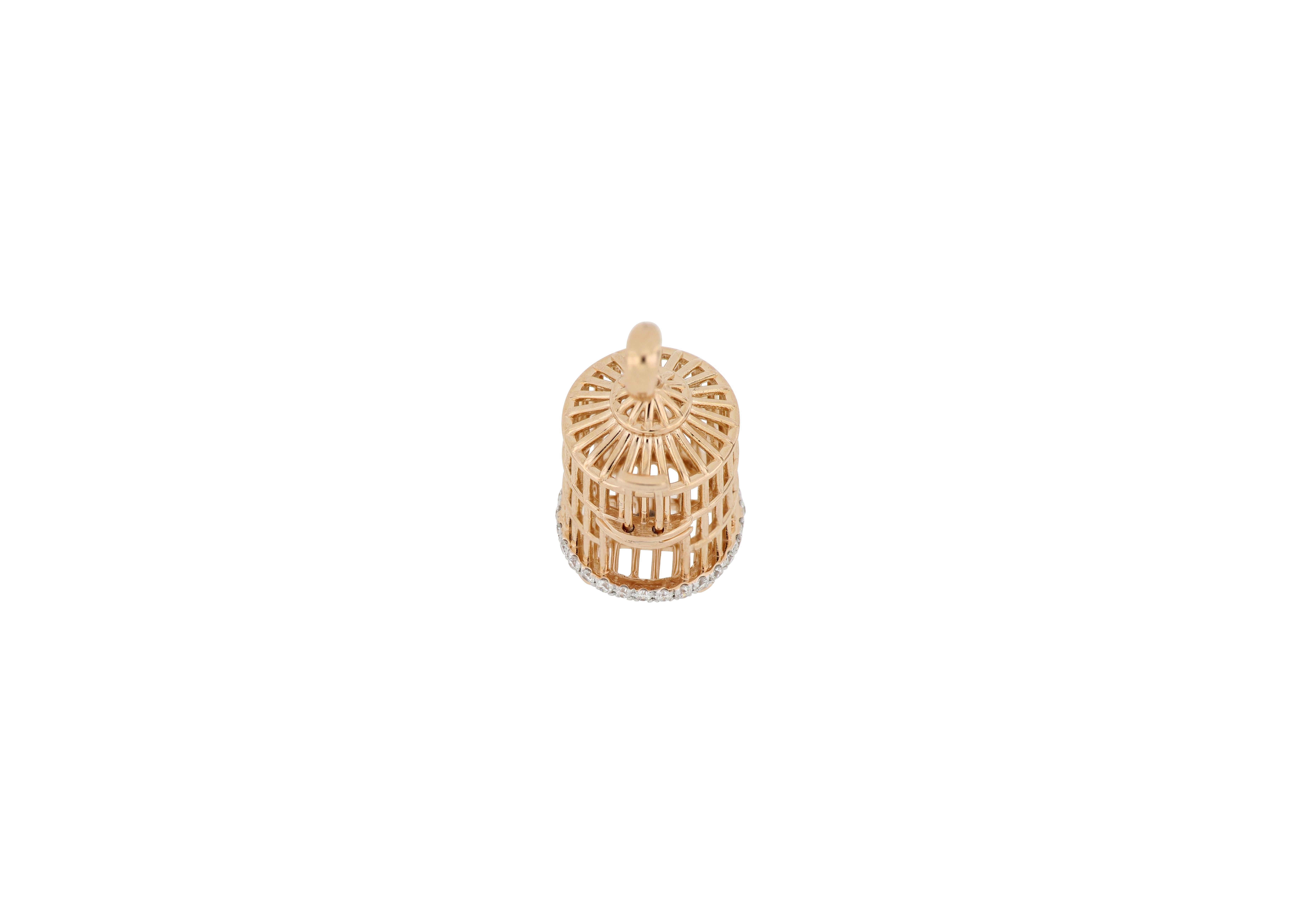 18 Karat Gold Bird Cage Diamond Pendant with Necklace 1