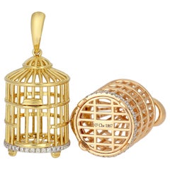 18 Karat Gold Bird Cage Diamond Pendant with Necklace