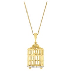 18 Karat Gold Bird Cage Diamond Pendant with Necklace
