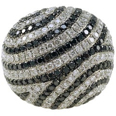 Retro Black and White Diamond Dome Cocktail Ring, 5.50 Carats