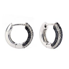 18 Karat Gold Black and White Diamond Huggie Hoop Earrings