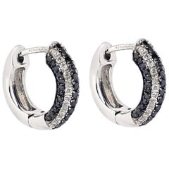 18 Karat Gold Black and White Diamond Huggie Hoop Earrings