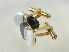 18 Karat Gold, Black and White Onyx Diamond Cufflinks