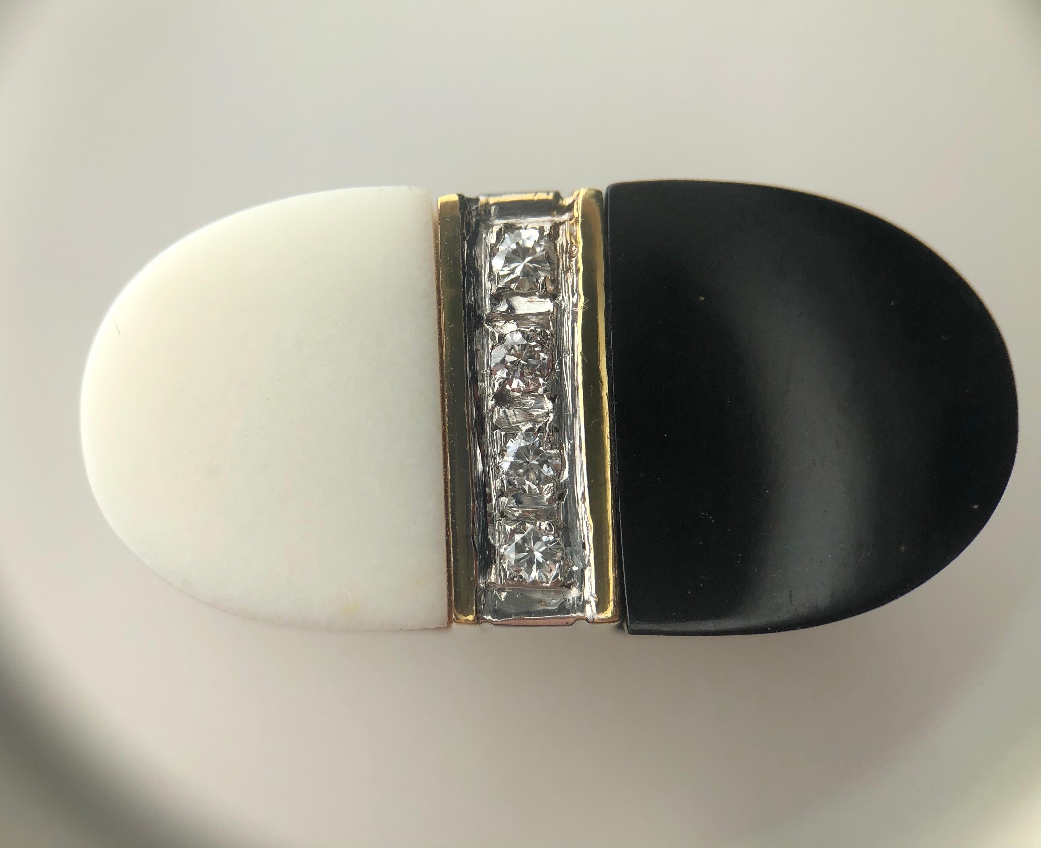 Women's or Men's 18 Karat Gold, Black and White Onyx Diamond Cufflinks For Sale