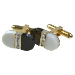 18 Karat Gold, Black and White Onyx Diamond Cufflinks
