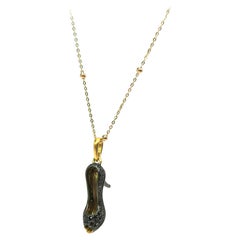 18 Karat Gold Black Diamond High Heel Shoe Pendant with Necklace