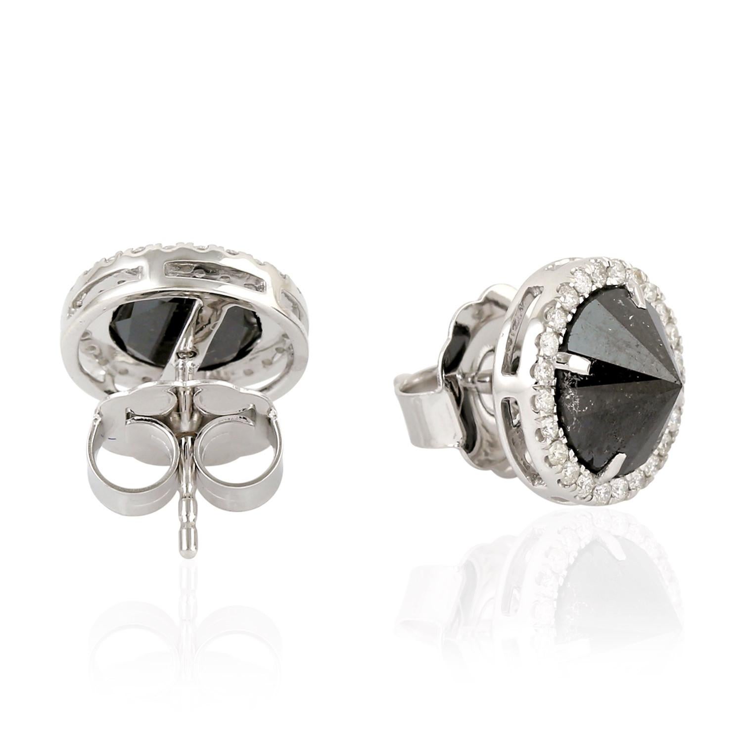 Modern 18 Karat Gold Black Diamond Stud Earrings For Sale